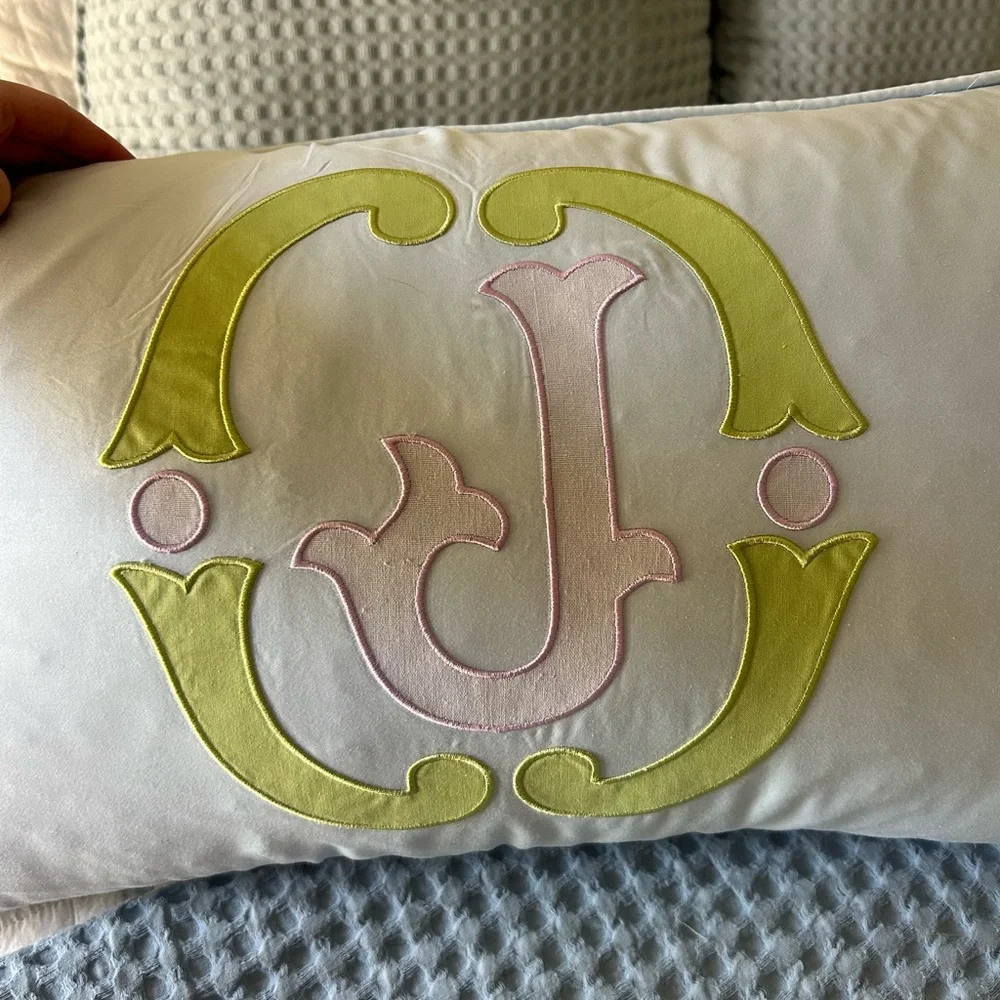 “J” appliqué lumbar pillow 18x24